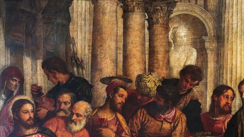 Marija Magdalena pere Isusove noge, detalj iz „Večere u farisejskoj kući", 1570, Paola Kalijarija poznatog kao Veroneze.