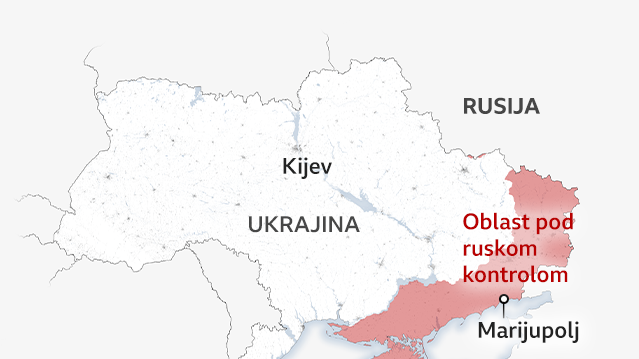 Mapa Ukrajine sa oblastima pod ruskom kontrolom