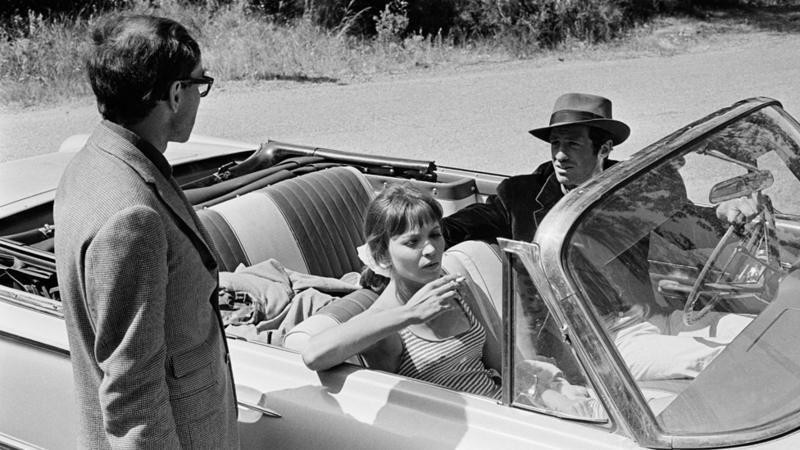 Žan Lik Godar sa Anom Karinom i Belmondom na setu 1965. godine